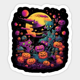 Ethereal Allure of Halloween: Vibrant Neo-Traditional Monsters Under the Full Moon Sticker